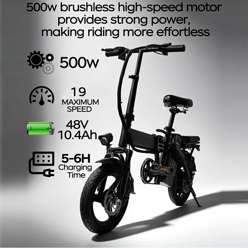 14" Folding Electric Bike 48V Lightweight E-Bike 330LB Load 19MPH 28-Mile Range - My Store 3