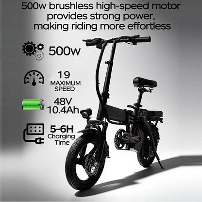 14" Folding Electric Bike 48V Lightweight E-Bike 330LB Load 19MPH 28-Mile Range - My Store 3