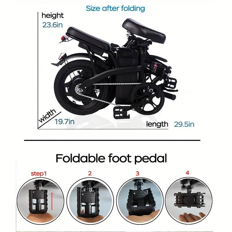 14" Folding Electric Bike 48V Lightweight E-Bike 330LB Load 19MPH 28-Mile Range - My Store 3