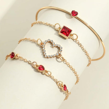 4pcs Rhinestone Alloy Bracelet Set – Minimalist Heart & Square Design - My Store 3