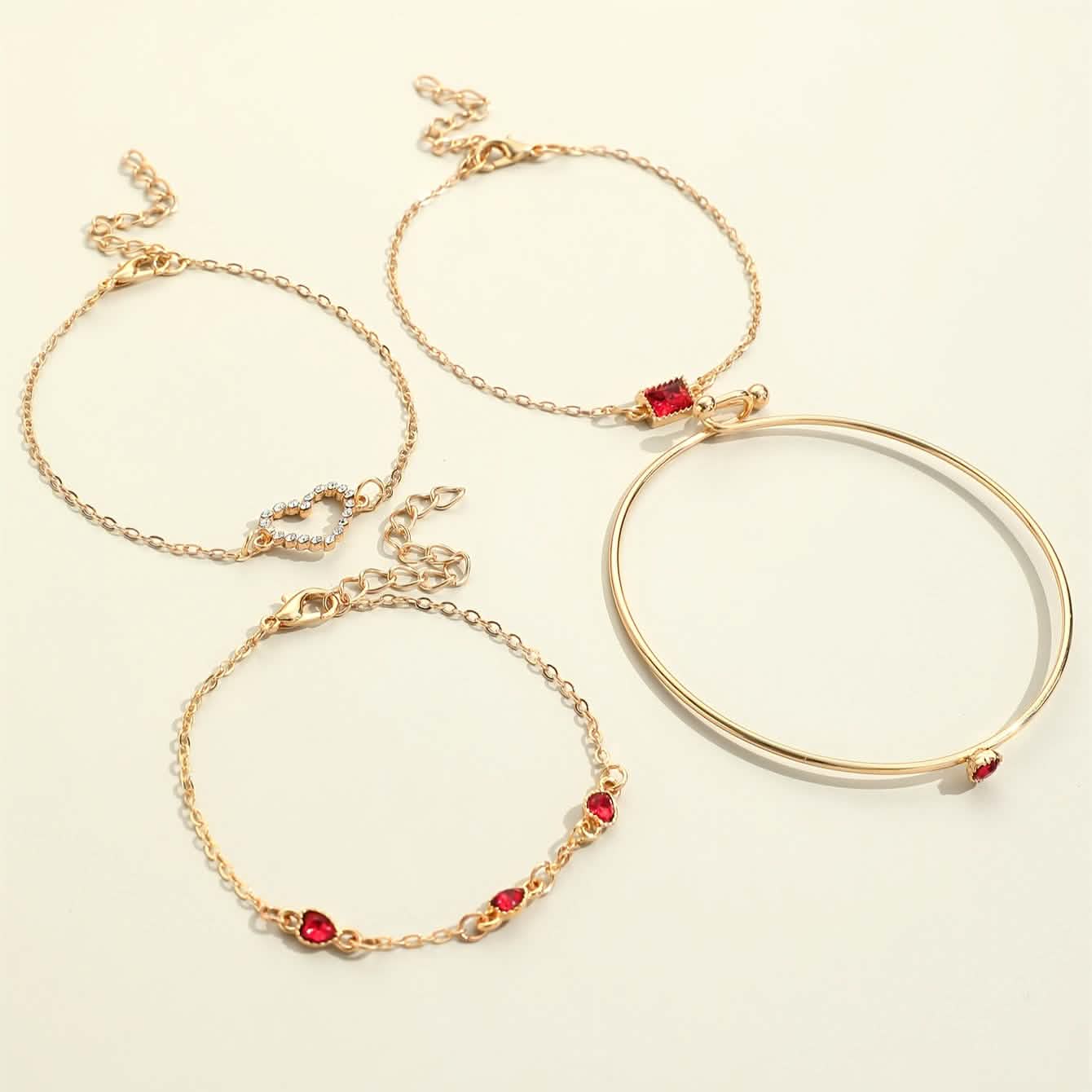 4pcs Rhinestone Alloy Bracelet Set – Minimalist Heart & Square Design - My Store 3