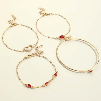 4pcs Rhinestone Alloy Bracelet Set – Minimalist Heart & Square Design - My Store 3