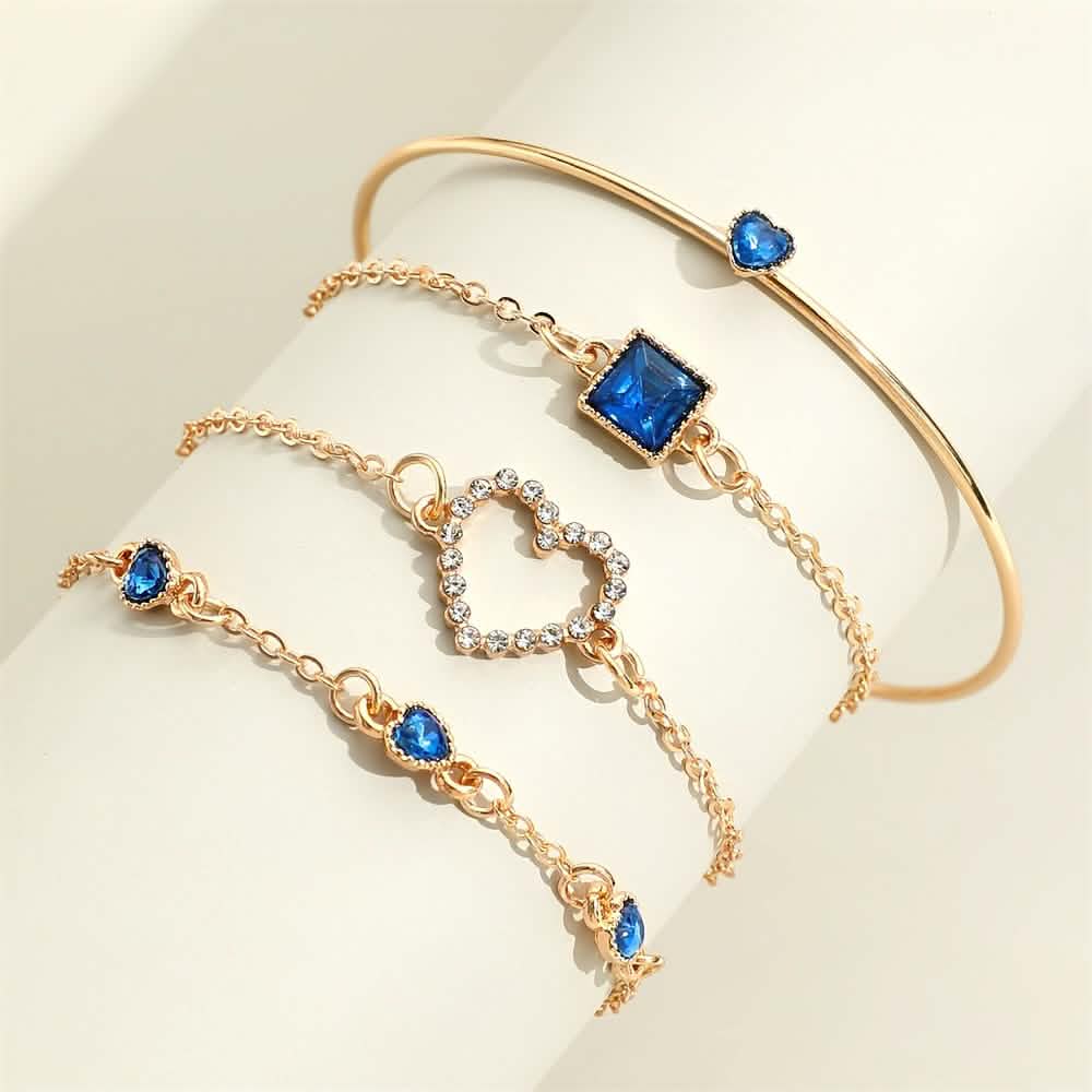 4pcs Rhinestone Alloy Bracelet Set – Minimalist Heart & Square Design - My Store 3