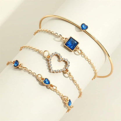 4pcs Rhinestone Alloy Bracelet Set – Minimalist Heart & Square Design - My Store 3