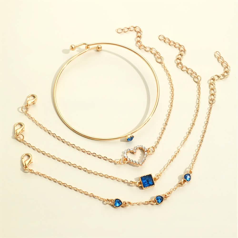 4pcs Rhinestone Alloy Bracelet Set – Minimalist Heart & Square Design - My Store 3