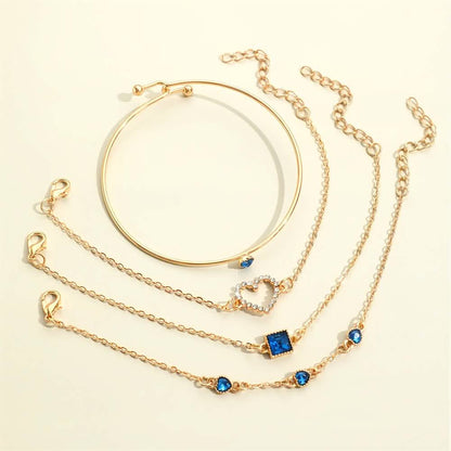 4pcs Rhinestone Alloy Bracelet Set – Minimalist Heart & Square Design - My Store 3