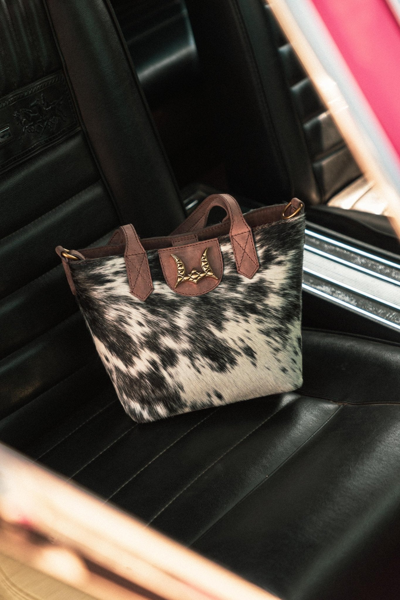 Dakota Medium CrossBody - Black & White Cowhide - My Store 3