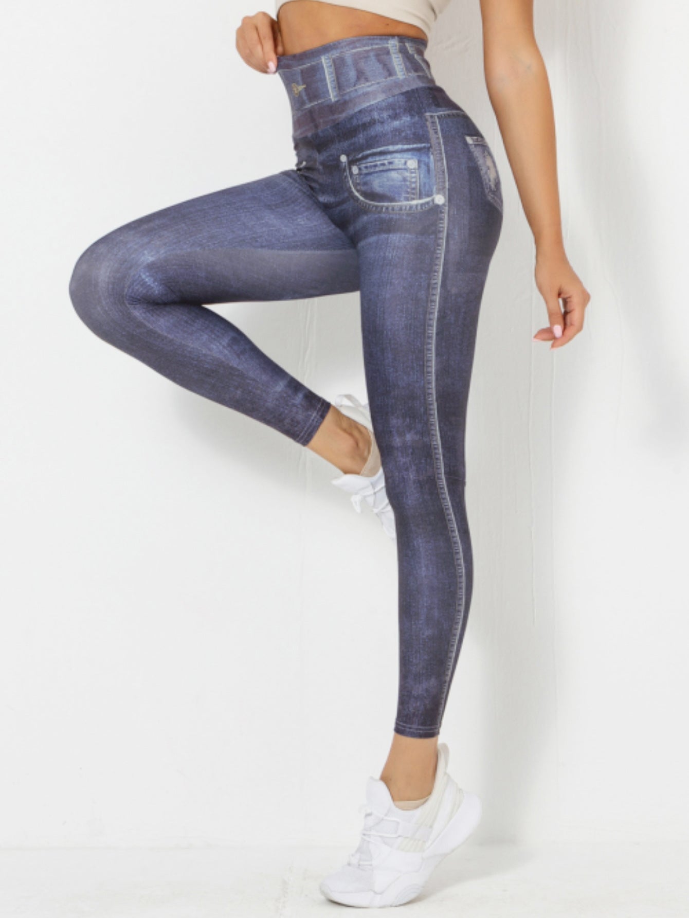 Denim-Look Peach Butt Yoga Leggings – Slim Fit Fitness Workout Pants - All In One Stop Shop N More