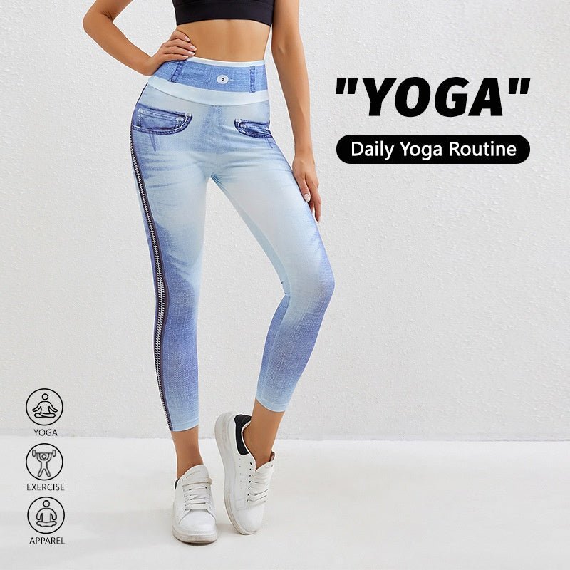 Denim-Look Peach Butt Yoga Leggings – Slim Fit Fitness Workout Pants - All In One Stop Shop N More