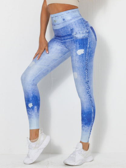 Denim-Look Peach Butt Yoga Leggings – Slim Fit Fitness Workout Pants - All In One Stop Shop N More