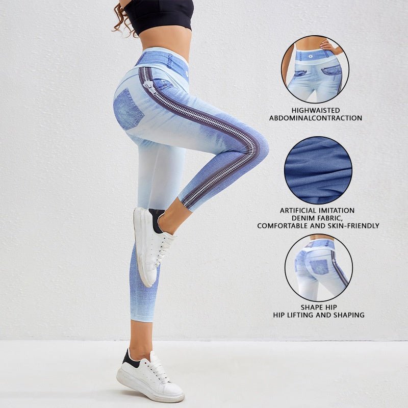Denim-Look Peach Butt Yoga Leggings – Slim Fit Fitness Workout Pants - All In One Stop Shop N More
