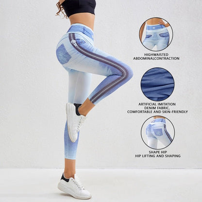 Denim-Look Peach Butt Yoga Leggings – Slim Fit Fitness Workout Pants - All In One Stop Shop N More