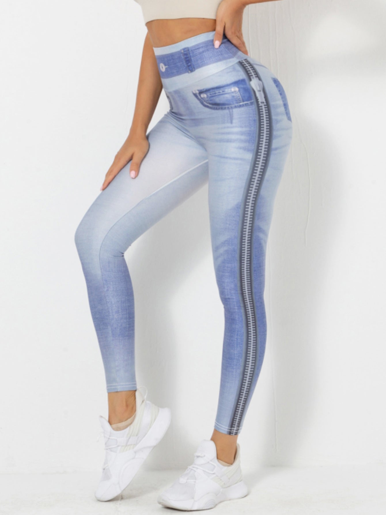 Denim-Look Peach Butt Yoga Leggings – Slim Fit Fitness Workout Pants - All In One Stop Shop N More