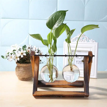 Glass and Wood Vase Planter Table Desktop - My Store 3