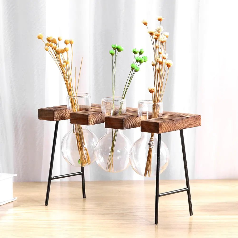 Glass and Wood Vase Planter Table Desktop - My Store 3