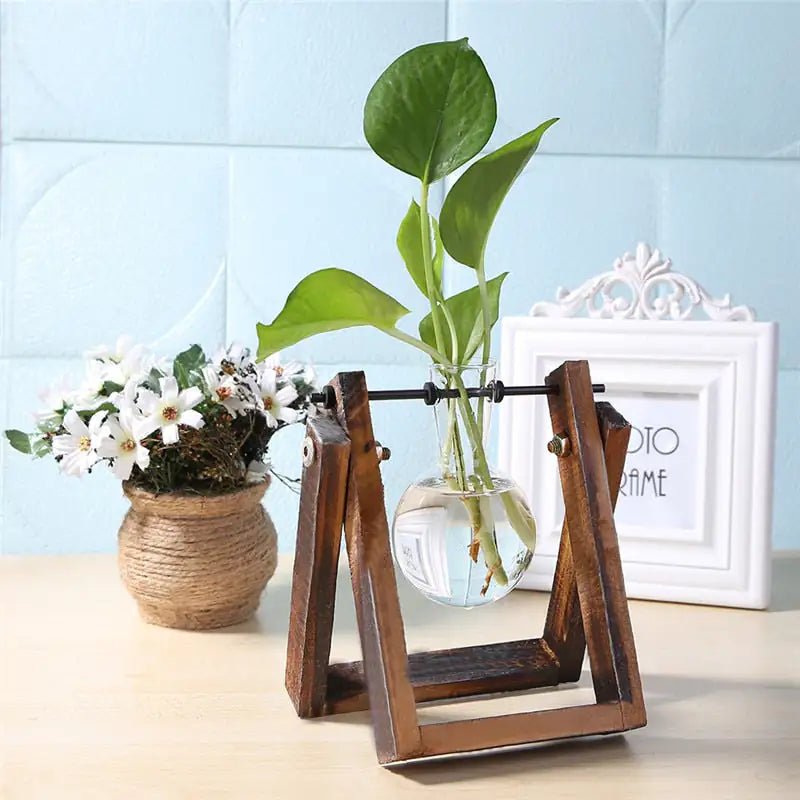 Glass and Wood Vase Planter Table Desktop - My Store 3