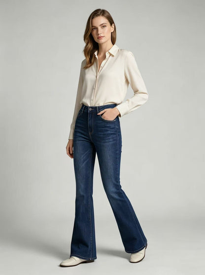 High-Waist Slim-Fit Slightly Flared Women's Jeans – Full-Length Denim Pants - All In One Stop Shop N More