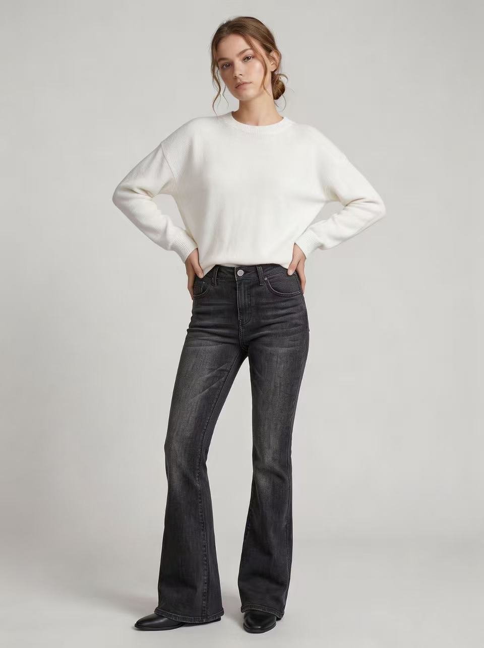 High-Waist Slim-Fit Slightly Flared Women's Jeans – Full-Length Denim Pants - All In One Stop Shop N More