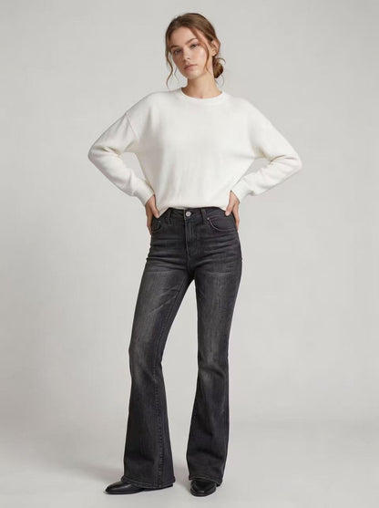 High-Waist Slim-Fit Slightly Flared Women's Jeans – Full-Length Denim Pants - All In One Stop Shop N More