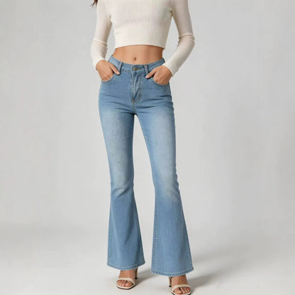 High-Waist Slim-Fit Slightly Flared Women's Jeans – Full-Length Denim Pants - All In One Stop Shop N More