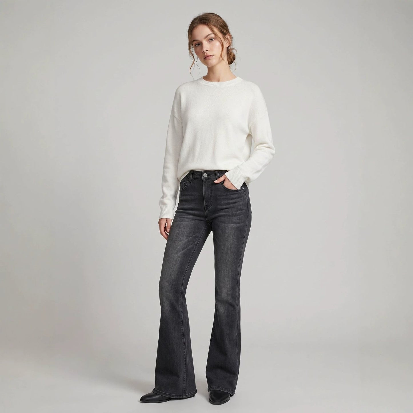 High-Waist Slim-Fit Slightly Flared Women's Jeans – Full-Length Denim Pants - All In One Stop Shop N More
