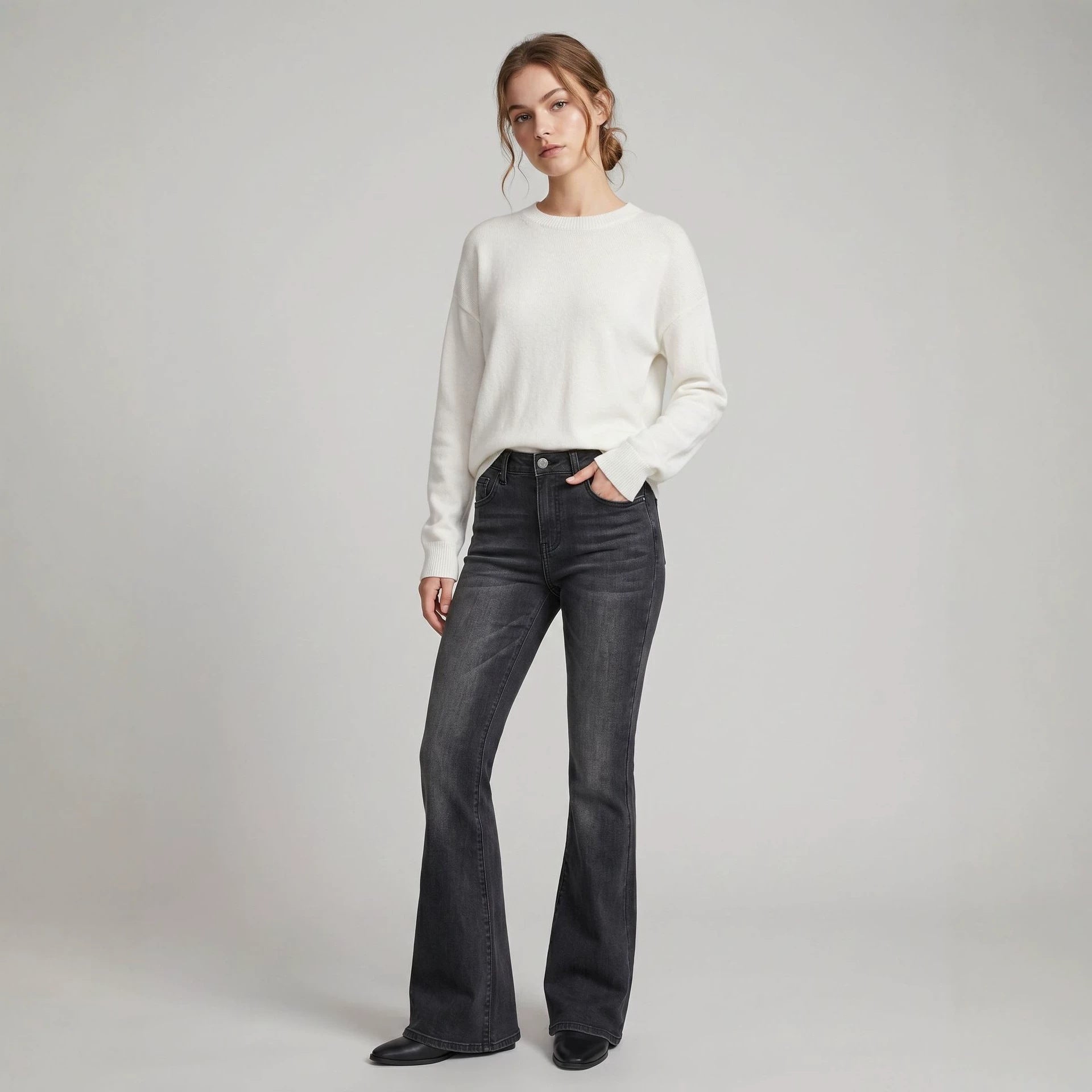High-Waist Slim-Fit Slightly Flared Women's Jeans – Full-Length Denim Pants - All In One Stop Shop N More