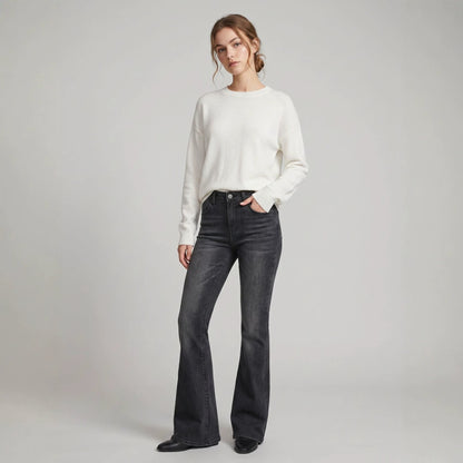 High-Waist Slim-Fit Slightly Flared Women's Jeans – Full-Length Denim Pants - All In One Stop Shop N More