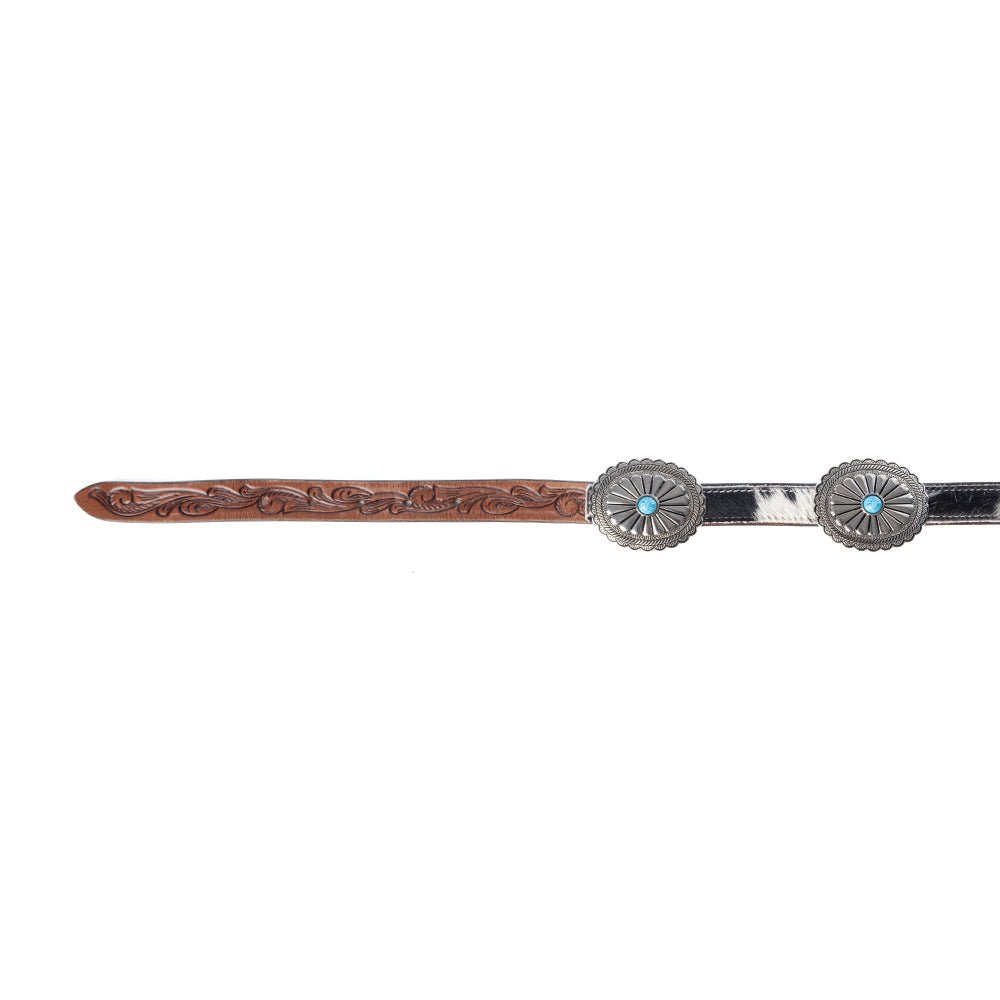 Myra Floracrest Hairon Concho Belt for Women with Handtooling and Turquoise Stone Buckle - My Store 3