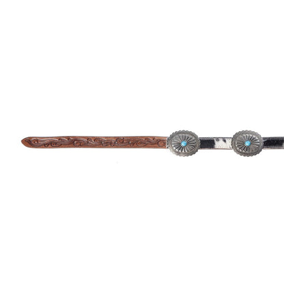 Myra Floracrest Hairon Concho Belt for Women with Handtooling and Turquoise Stone Buckle - My Store 3