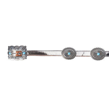 Myra Floracrest Hairon Concho Belt for Women with Handtooling and Turquoise Stone Buckle - My Store 3