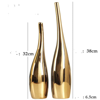 Nordic Gold Plating Ceramic Vases Model Room Home Decor - My Store 3