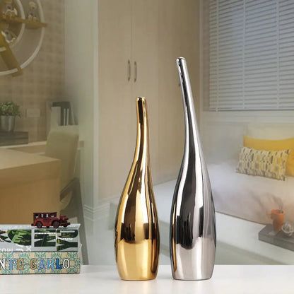 Nordic Gold Plating Ceramic Vases Model Room Home Decor - My Store 3