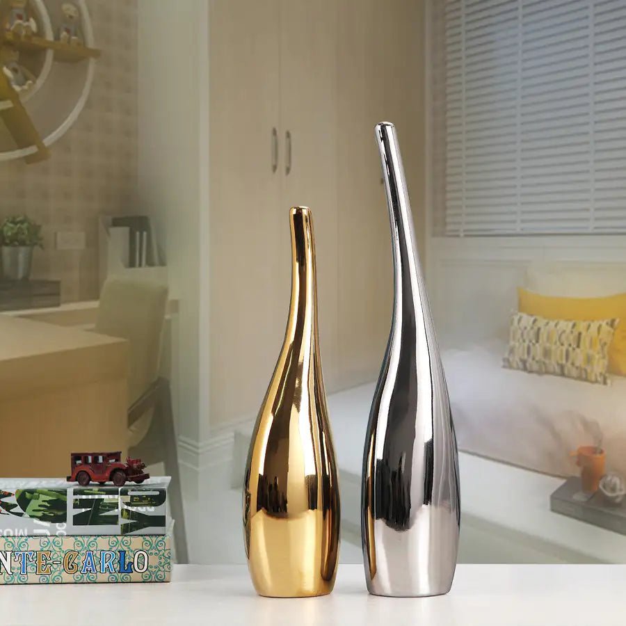 Nordic Gold Plating Ceramic Vases Model Room Home Decor - My Store 3