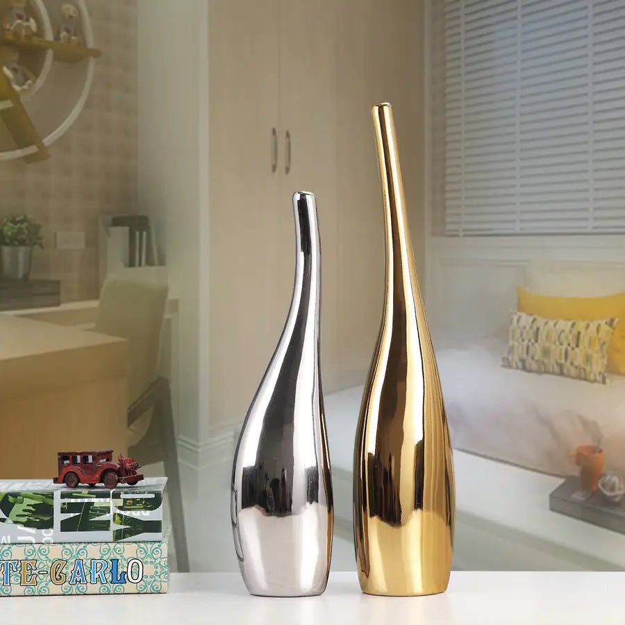 Nordic Gold Plating Ceramic Vases Model Room Home Decor - My Store 3