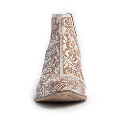 Western Moxie Hand-tooled Booties in White Chocolate - My Store 3