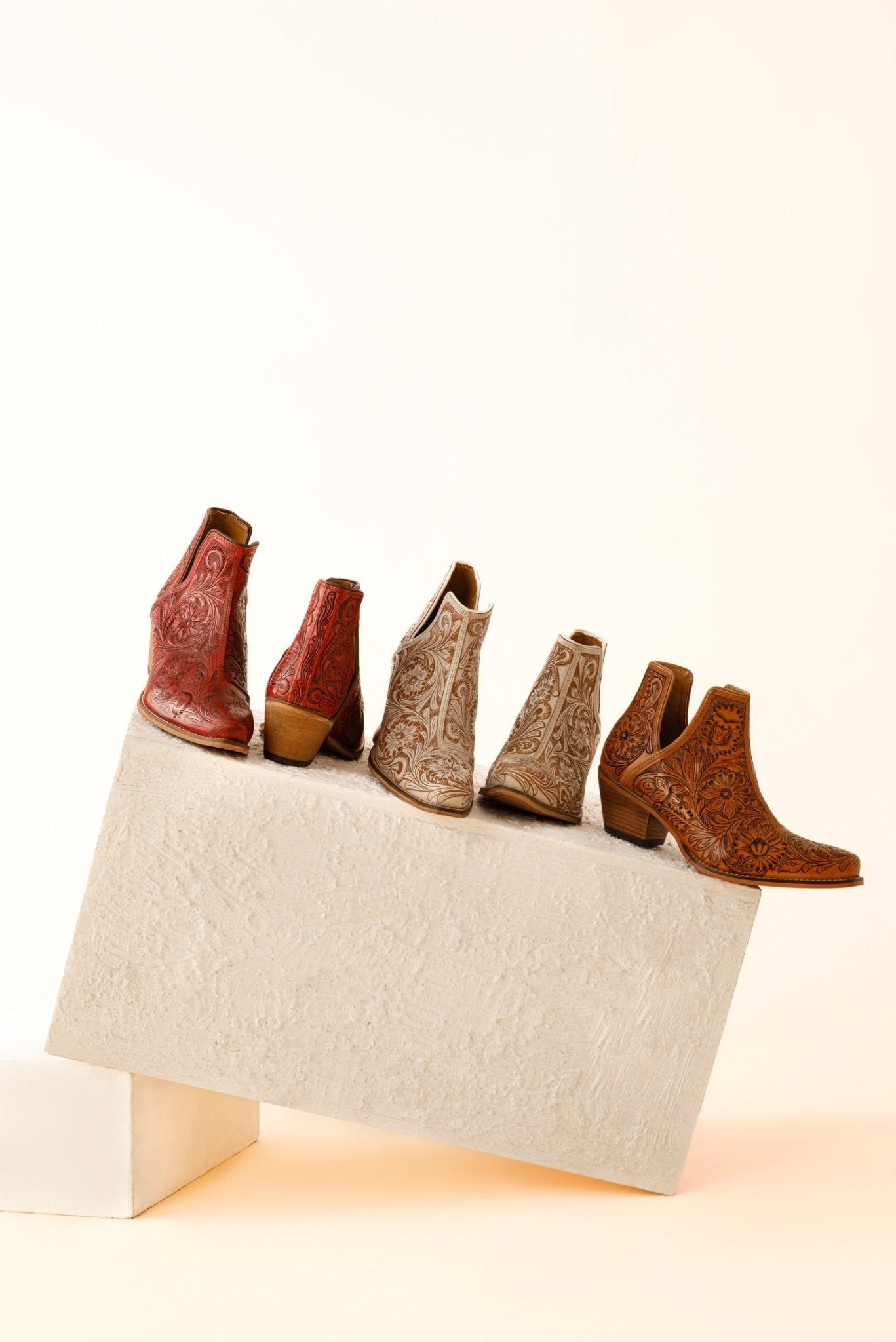 Western Moxie Hand-tooled Booties in White Chocolate - My Store 3