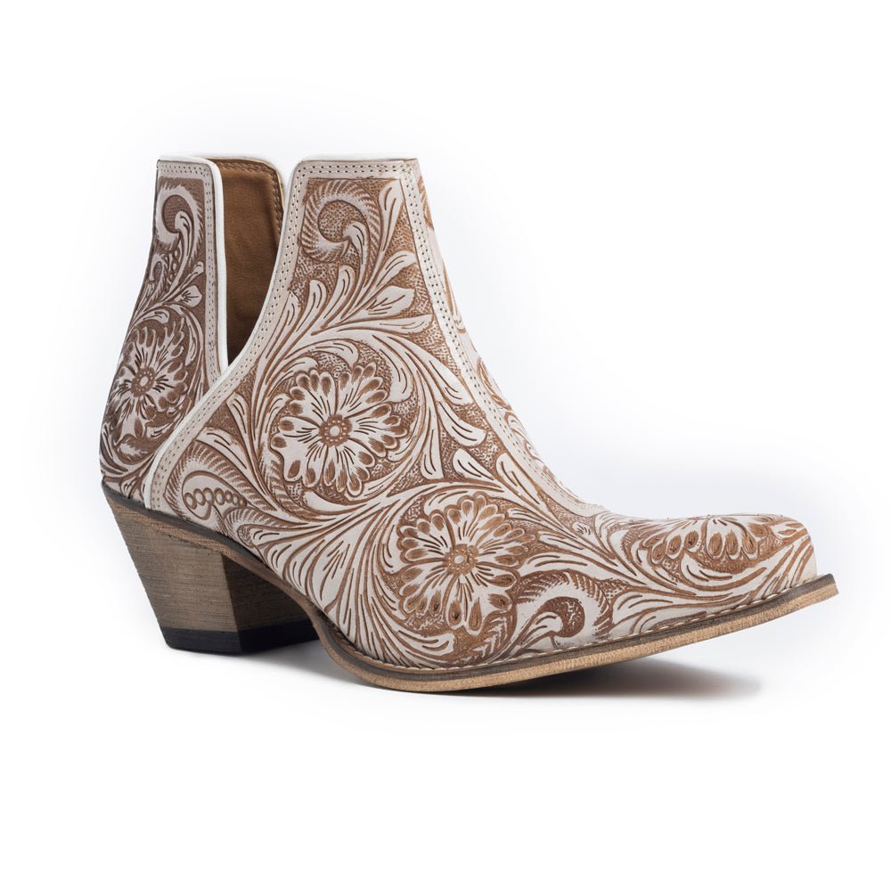 Western Moxie Hand-tooled Booties in White Chocolate - My Store 3