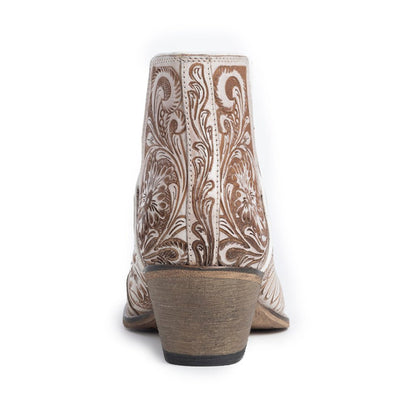 Western Moxie Hand-tooled Booties in White Chocolate - My Store 3