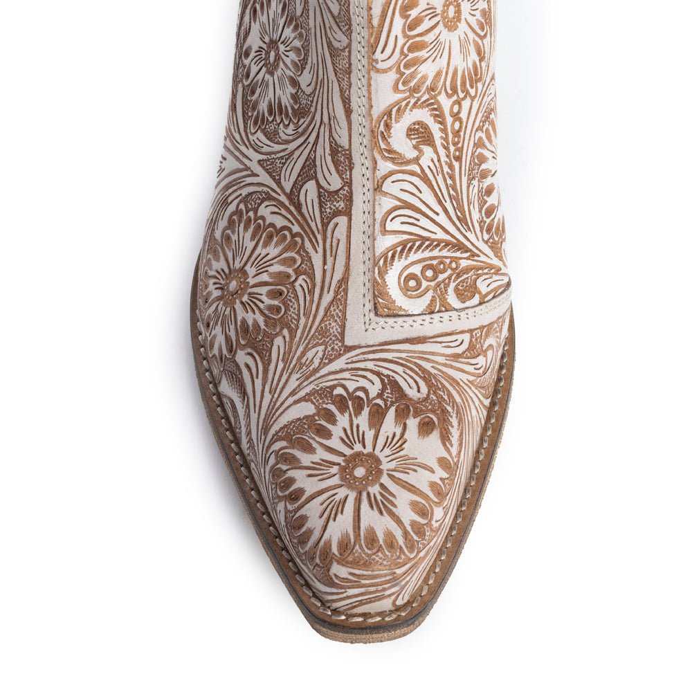 Western Moxie Hand-tooled Booties in White Chocolate - My Store 3