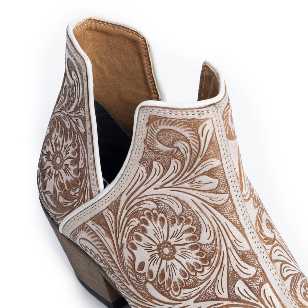 Western Moxie Hand-tooled Booties in White Chocolate - My Store 3