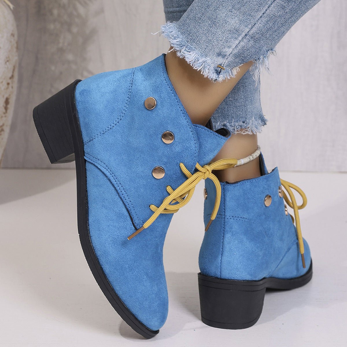 Women's Chunky Heel Pointed-Toe Lace-Up Ankle Boots - My Store 3