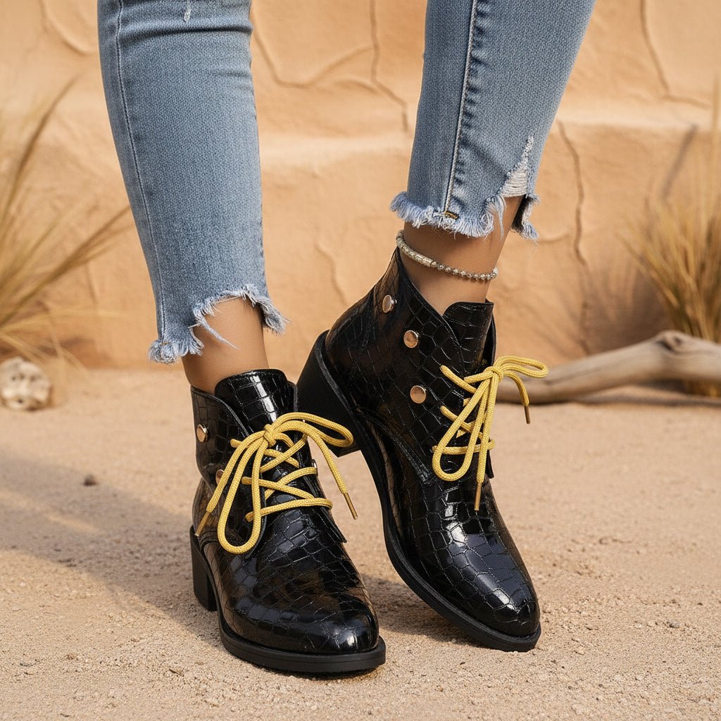Women's Chunky Heel Pointed-Toe Lace-Up Ankle Boots - My Store 3