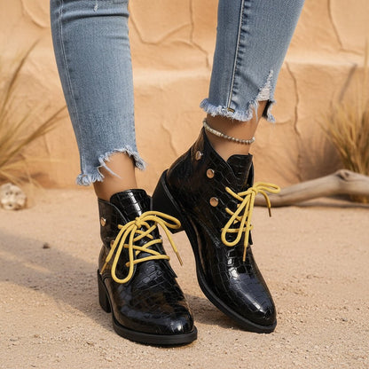 Women's Chunky Heel Pointed-Toe Lace-Up Ankle Boots - My Store 3