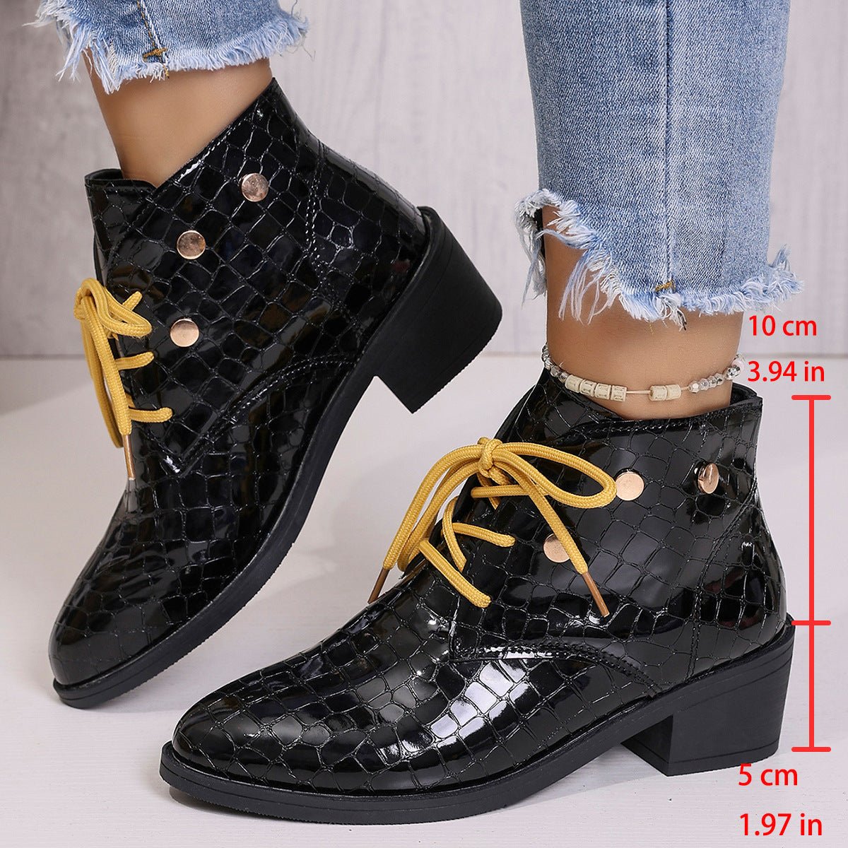 Women's Chunky Heel Pointed-Toe Lace-Up Ankle Boots - My Store 3