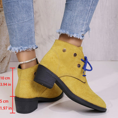 Women's Chunky Heel Pointed-Toe Lace-Up Ankle Boots - My Store 3