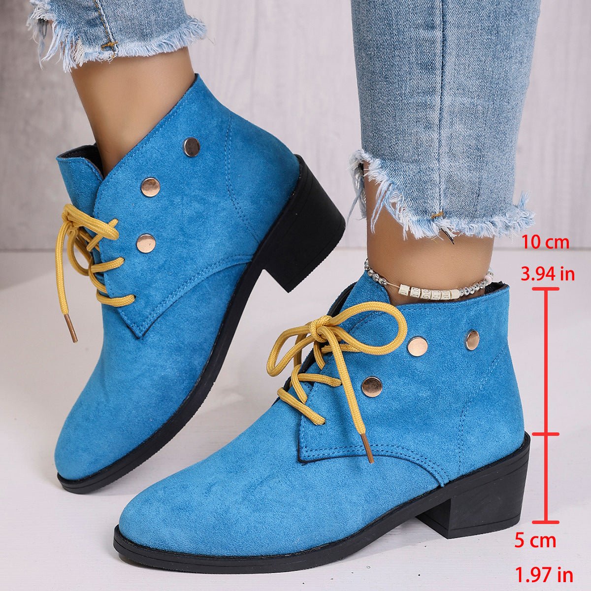 Women's Chunky Heel Pointed-Toe Lace-Up Ankle Boots - My Store 3