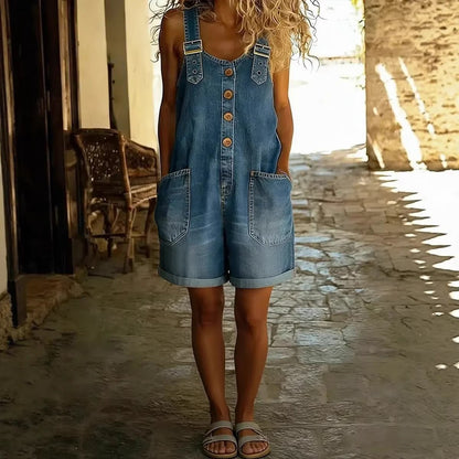 Women’s High-Waisted Sleeveless Denim Shorts Jumpsuit - All In One Stop Shop N More