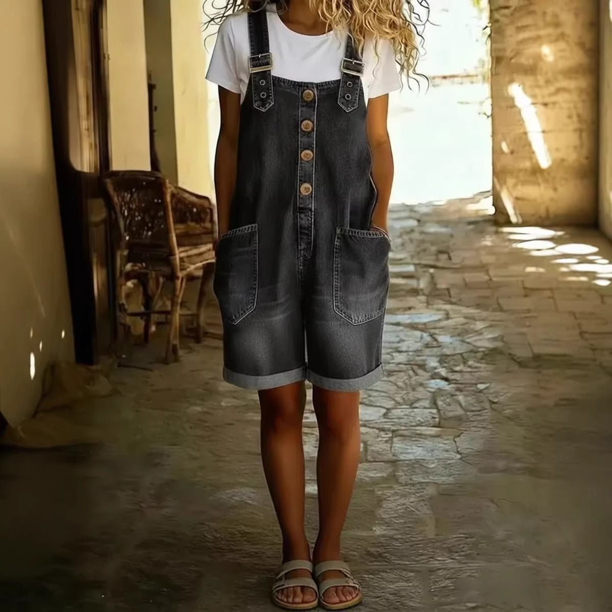Women’s High-Waisted Sleeveless Denim Shorts Jumpsuit - All In One Stop Shop N More