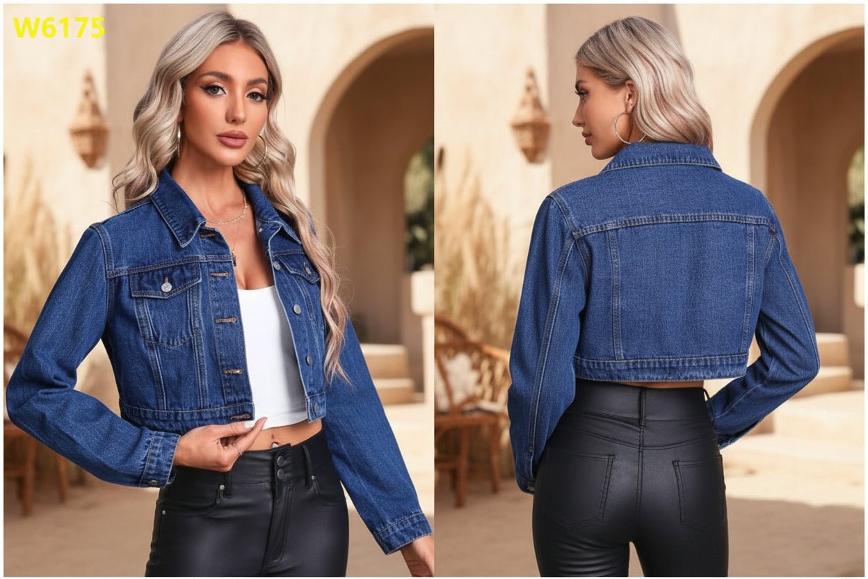 Women's Long Sleeve Denim Jacket – Streetwear Flip Collar Jean Jacket - All In One Stop Shop N More