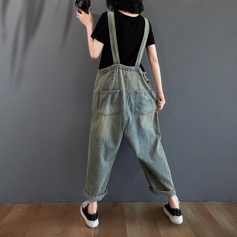 Women's Summer Retro Nostalgic Ripped Denim Overalls - All In One Stop Shop N More